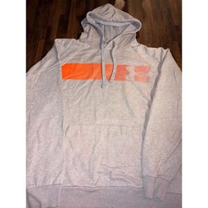 Under Armour Mens XL Gray Orange Rival‎ Fleece Hoodie Loose Fit Graphic Pullover